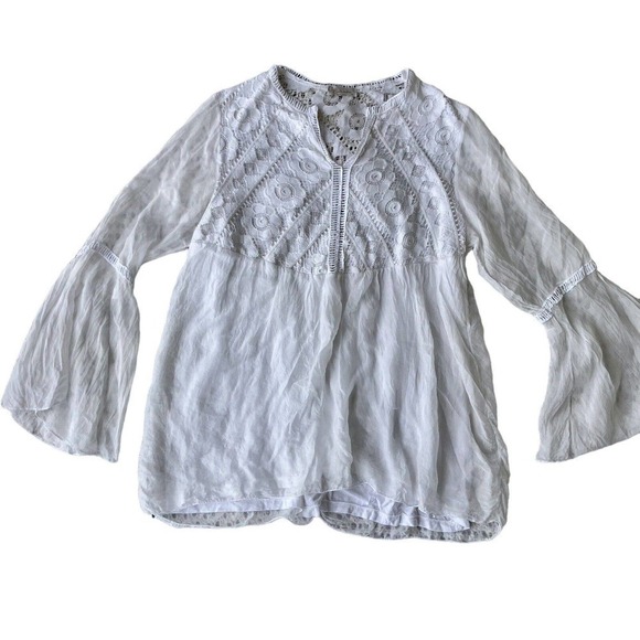 Bellambia Tops - Bellambia Women’s Top Size Medium Silk Flowy Lace Crochet Bell Long Sleeve Boho